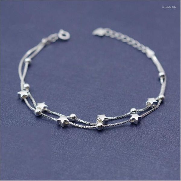 Bracelets à maillons mode coréenne bijoux plaqués argent multicouche givré boîte à chaîne étoile à cinq branches femme SL013