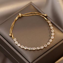 Pulseras de eslabones, brazaletes ajustables de cristal de Zirconia gota de agua de moda coreana para mujer, pulsera de cobre de moda 2023, regalo