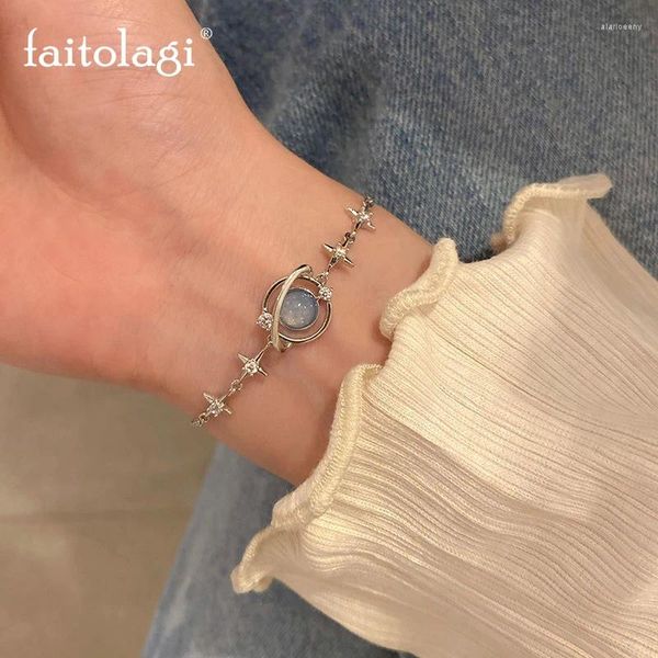 Pulseras de eslabones para mujer, estrella de circón de ópalo coreano Y2K, brazaletes de planeta de piedra cruzada, luz de estrella Irregular, regalo para niñas, joyería