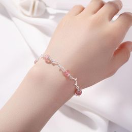 Link armbanden Koreaanse roze kristallen kralenarmband voor vrouwen zoete blauwe tak bladketen schattige modetrend sieraden meisje cadeau 2023