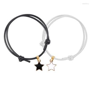 Link Armbanden Koreaanse Stijl Zwart Wit Lederen String Hars Ster Armband Modeliefhebbers Set Accessoires Vriend Sieraden Gift