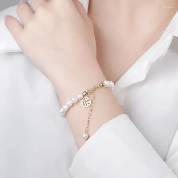 Bracelets à maillons Version coréenne Plaqué or Bracelet de perles Fuzi pour femmes Chine-Chic Style cool Lumière Luxe Bijoux à la main Tendance de la mode