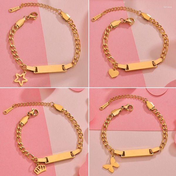 Bracelets de liaison kpop personnalité nom personnalisé logo papillon étoile coeur bracelet pendant pour les femmes hommes en acier inoxydable ajuster les chaînes