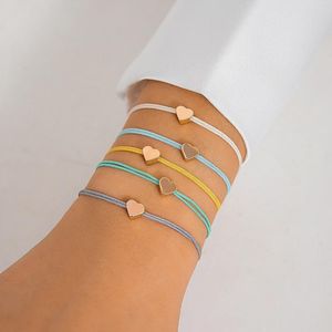 Link Armbanden Kunjoe 5pcs/Set Punk Metal Peach Heart Bracelet for Women Men Men Boheemian Multi-Color verstelbare wax set 2024