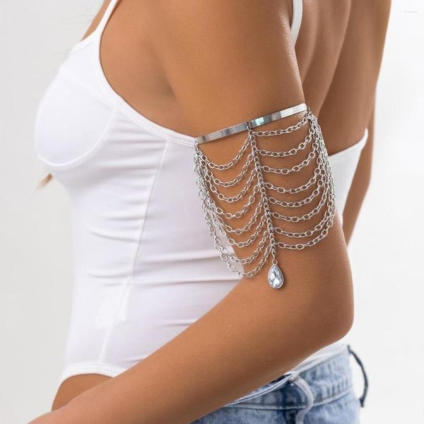 Lien Bracelets KunJoe Exquis Goutte D'eau Cristal Pendentif Bras Chaîne Pour Femmes Hommes Punk Multi-couche Or Couleur