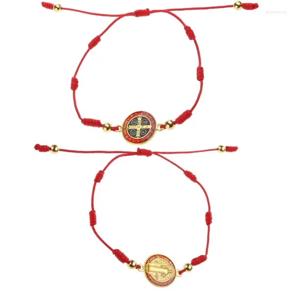Bracelets à maillons Lady Mary Benedict, perles, nœuds rouges faits à la main, porte-bonheur pour hommes ou femmes, comme cadeaux de prière 4XBF