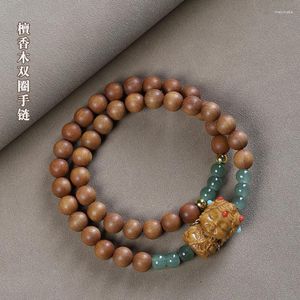 Bracelets à maillons Laoshan en bois de santal, perles rondes de 8mm avec Hetian Yuqingshui, Double cercle sculpté pour femme Tara