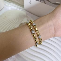 Linkarmbanden Nieuwste ontwerp Sparkly Zirkoon kralenarmband 18K vergulde messing kralen Verstelbaar elastisch koord voor dames