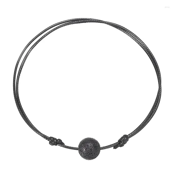 Bracelets à maillons en cuir de lave réglables pour femmes et hommes, diffuseur d'huile essentielle, chaîne à main, corde à boule noire