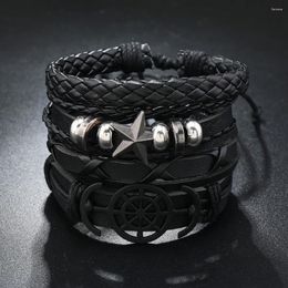 Bracelets de liaison Bracelet en cuir pour hommes Retro Multi-couches Braided corde pentagram ancre à main bijoux