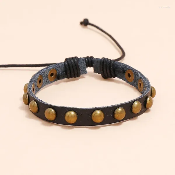 Bracelets à maillons en cuir Vintage avec Rivets en métal, breloque en perles pour hommes et femmes, corde tressée, rétro Punk Hiphop, bijoux E405