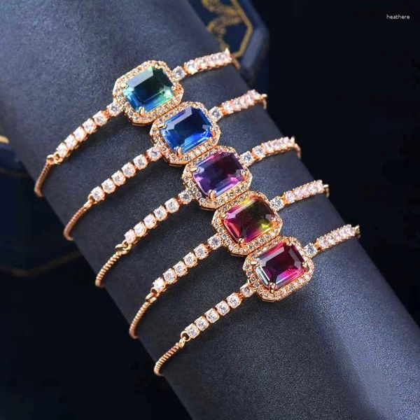 Bracelets à maillons LEEKER Luxueux Bleu Violet Rose Zircon Cubique Bracelet Pour Femmes Or Jaune Couleur Chaîne Bijoux De Fête Cadeau ZD1 LK6