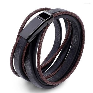 Link Armbanden Leisure Fashion Men Bracelet Black Bruin Lederen Gevlochten touwketen voor mannelijke frieng kerstdag cadeau sieraden