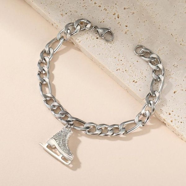 Bracelets à maillons Lemegeton chaussures de patinage Bracelet pour femmes Zircon pendentif bijoux Figaro chaîne accessoires Double chaîne sport cadeau d'anniversaire