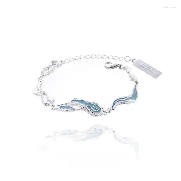 Bracelets à maillons bleu clair pour femmes, Texture de colle goutte à goutte irrégulière, accessoires petits et haut de gamme, vêtements à main