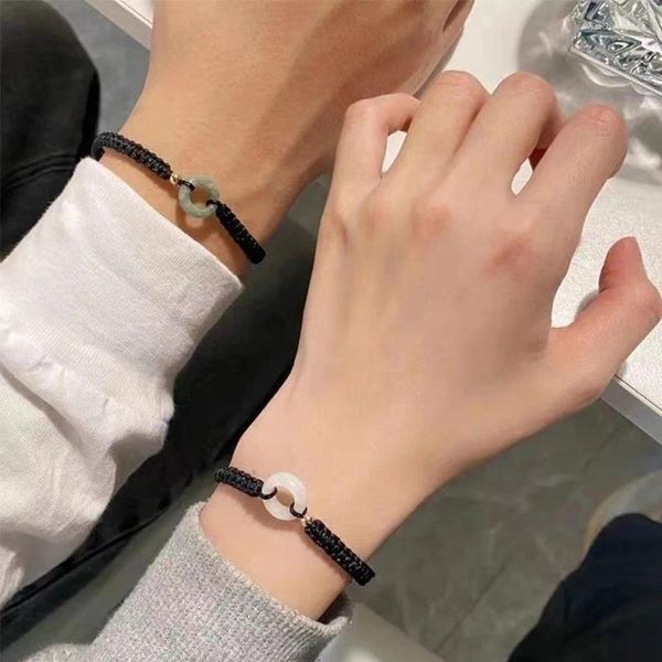 Bracelets liens imitation de luxe légère jade ping un couple de boucle pour femmes hommes chinois prie de bracelet de corde noire de sécurité chinoise