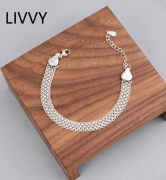 LIVVY – Bracelets à maillons couleur argent, chaîne multicouche au Design Simple pour femmes, accessoires de mode pour Couples, bijoux de fête Vintage