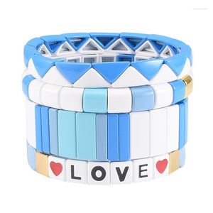 Lien Bracelets Amour Coeur Lettre Initiale Bracelet Carré Émail Carreau Perlé Combo Alliage Bracelet De Mode Pour Les Couples