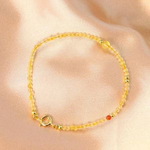 Link armbanden Lucky Amulet Natural Citrine Bracelet for Women Red Agate Yoga Meditation Reiki Healing Quartz Crystal Bead Dunne enkelbanden