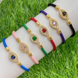 Lien Bracelets Lucky Fashion Mignon Plaqué Or Coloré Cristal Cz Amour Coeur Evill Eye Charme Corde Rouge Anniversaire Réglable Cadeau Dainty