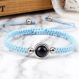 Link Armbanden Lucky Nylon Rope 8mm Natural Blue Sand Stone Round Gebed Yoga Genezing Handgemaakte Verstelbare wens voor Vrouw Man Sieraden