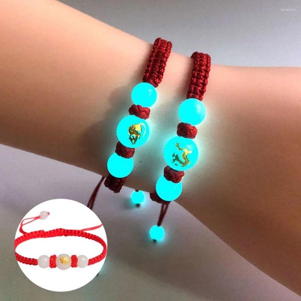 Bracelets liens perles lumineuses pour femmes hommes chinois 12 Signes du zodiaque Bracelet de corde rouge tissé bijoux d'anniversaire de dragon