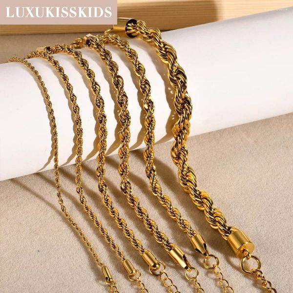 Bracelets de liaison luxukisskids chaînes de torsion en acier inoxydable couleur argent or 2/3/4/5 mm corde solide pulseras pour femme / hommes bijoux de poignet tendance