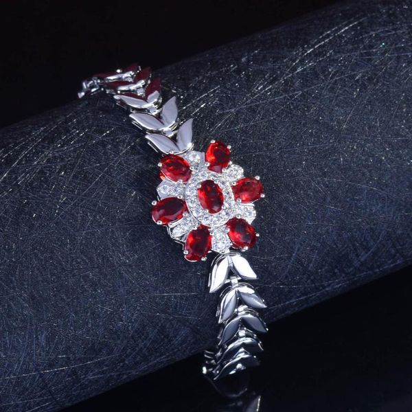 Bracelets à maillons de luxe en cristal ondulé coloré, pierre rouge, cadeau pour elle, bijoux de Couple à la mode, fleur pour femmes