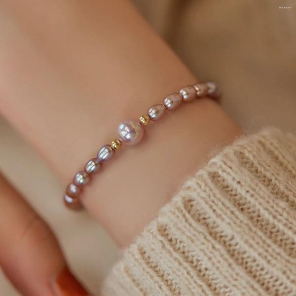 Bracelets à maillons de luxe pour femmes et adolescents, perles d'eau douce violettes, bijoux de qualité, produit tendance