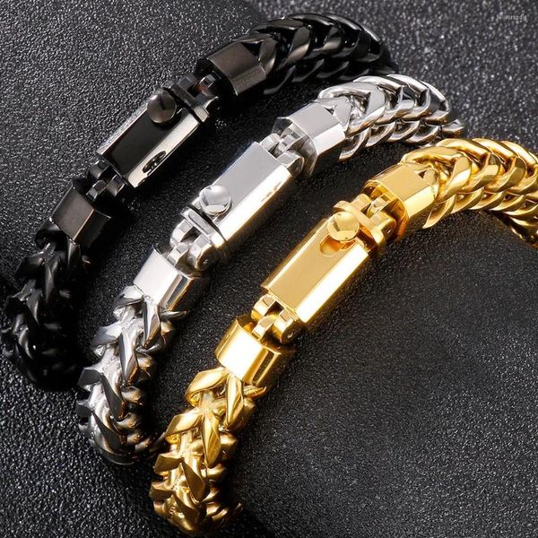 Lien Bracelets Bracelet De Luxe En Acier Inoxydable Plaqué Or Pour Hommes 10 MM Carré Franco Chaîne Hommes Poignet À La Main Bijoux Accessoires