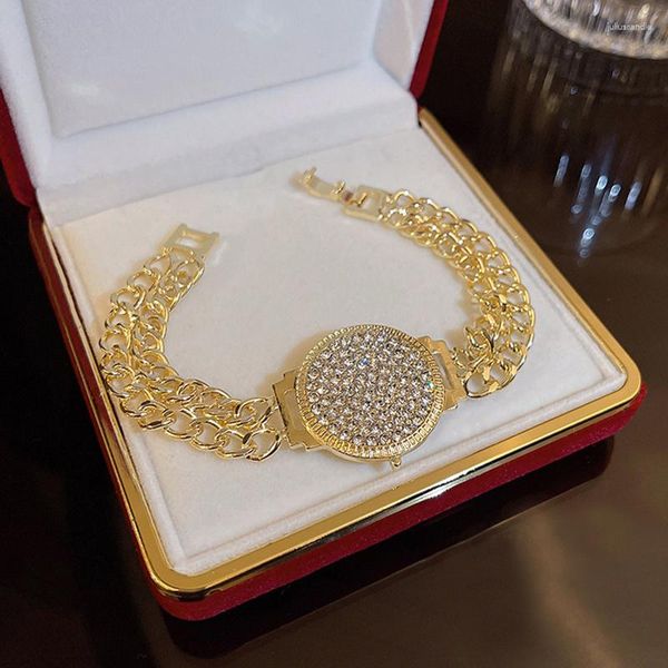 Pulseras de eslabones de lujo de alta calidad lleno de diamantes de imitación Dial reloj para mujeres Retro Internet celebridad mismo estilo pulsera joyería fiesta