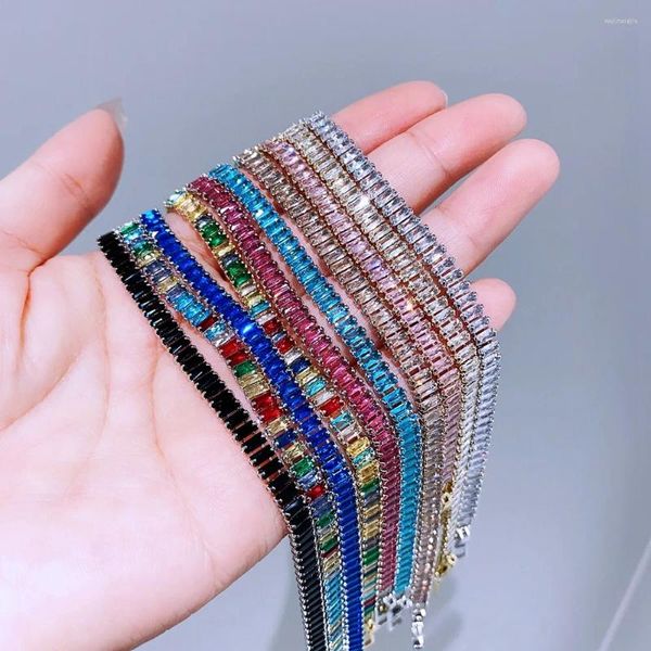 Pulseras de enlace de circón oblongo de lujo para mujeres Etrendy Classic Colorful Fashion Bracelet
