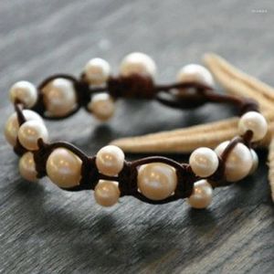 Bracelets de liaison luxe réalité naturel naturel d'eau douce bracelet baroque bracelet bracelet punk perles en cuir à la main pour femmes bijoux cadeaux