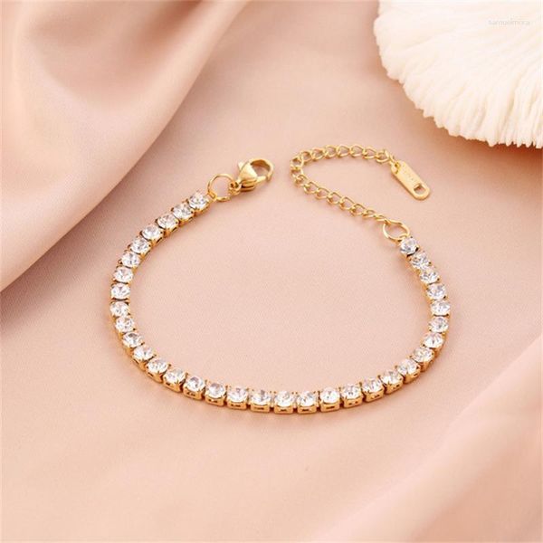 Lien Bracelets De Luxe Carré Cristal CZ Tennis Bracelet Bracelet Pour Femmes Classique En Acier Inoxydable Chaîne De Mariage De Mode Bijoux Cadeau