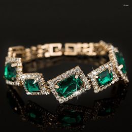 Bracelets à maillons de luxe pour femmes, Imitation Moissanite, Tennis doré avec pierres vertes, carré émeraude Zircon, bijoux de mariage