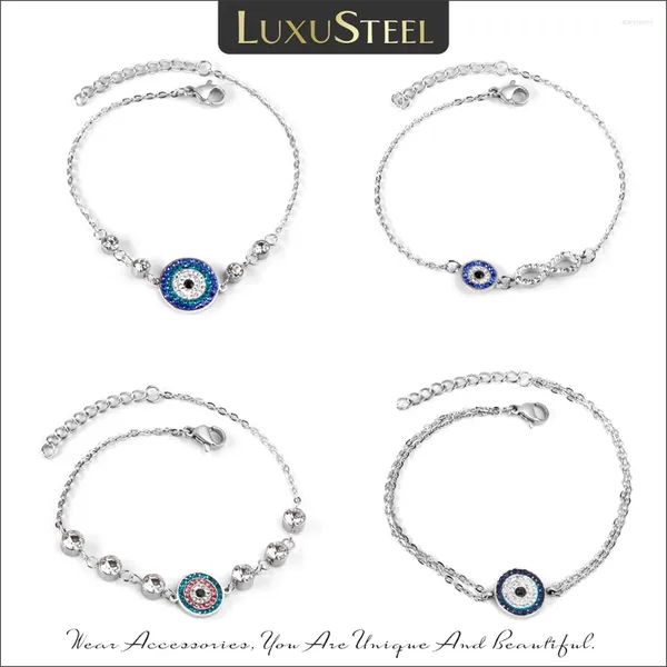 Pulseras de eslabones LUXUSTEEL CZ Evil Eye Pulsera Mujeres Hombres Color Plata Acero Inoxidable Piedra Colorida Cubic Zirconia Turquía Joyería Ajustable