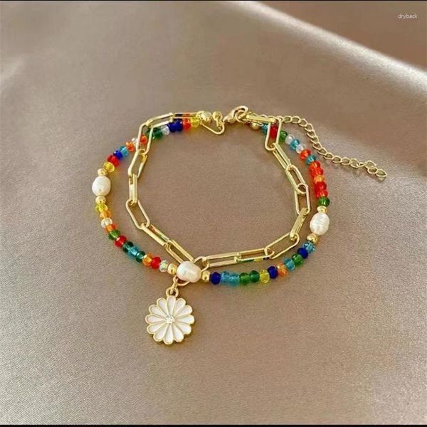 Bracelets à maillons LW, couleur petite marguerite, perles de cristal, lumière, luxe français, rétro, chaîne à main de petit sens de haut niveau