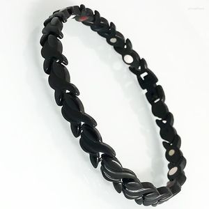 Bracelets à maillons Bracelet magnétique pour femmes soulagement de la douleur de l'arthrite élégant noir en acier inoxydable 3500 Gauss thérapie magnétique forte