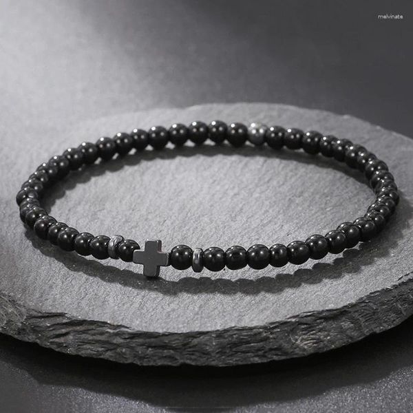 Bracelets à maillons Bracelet hématite magnétique hommes pierre mate naturelle croix Couple aimant de soins de santé aide à la perte de poids bijoux pour femmes