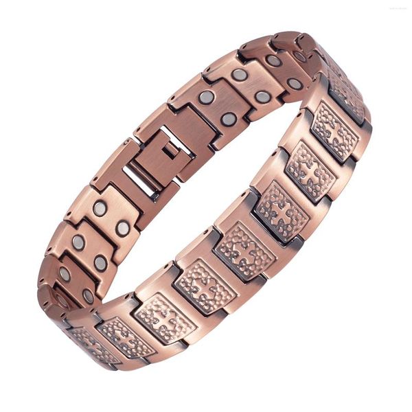 Bracelets à maillons magnétiques en cuivre pour hommes, 8.85 pouces, 99.9% solide, avec doubles aimants, taille réglable, parfait