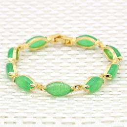 Link Bracelets Marquise Shape Green Jade Emerald Beads Bracelet Calcedonía Natural Stone Mujeres Regalos Regalos Joya Ornamento Aleación