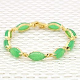 Link armbanden Marquise vorm groen jades smaragden armband chalcedony natuursteen vrouwen meisjes sieraden hand ornament legering