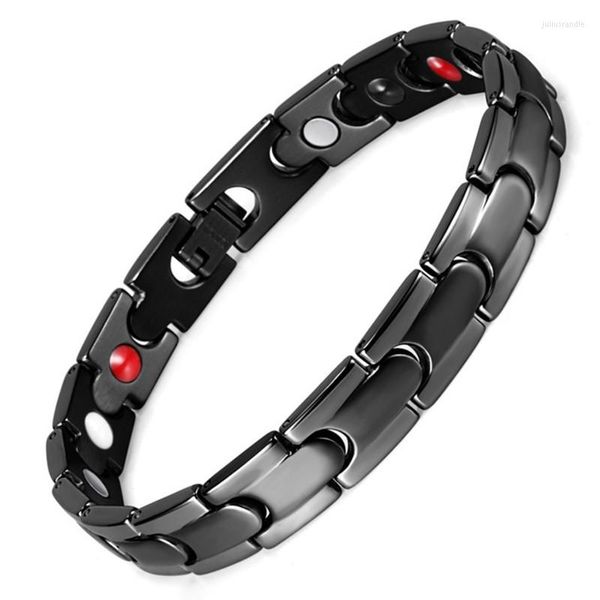 Lien bracelets hommes bracelet noir en acier inoxydable pression artérielle de puissance d'énergie magnétique bio avec une magie de thérapie