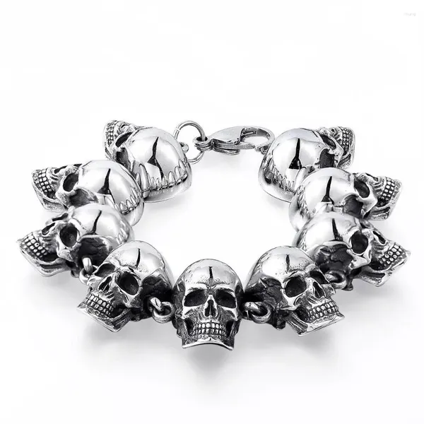 Bracelets à maillons pour hommes, grande tête de 19 à 25CM, en acier inoxydable, avec perles, accessoires bijoux
