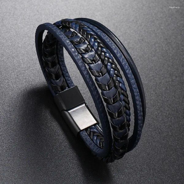 Bracelets à maillons pour hommes, corde en cuir multicouche tissée, en acier titane, boucle magnétique