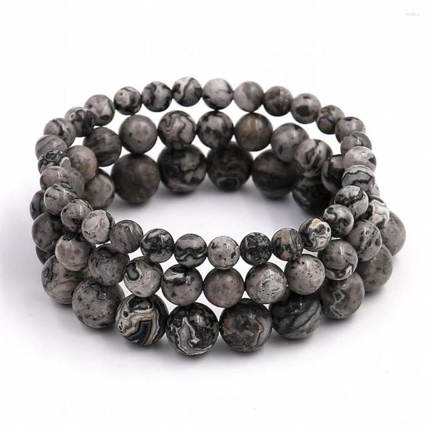 Bracelets à maillons pour hommes, bijoux énergétiques, 6/8/10mm, perles en pierre veinée grise de haute qualité, porte-bonheur pour hommes