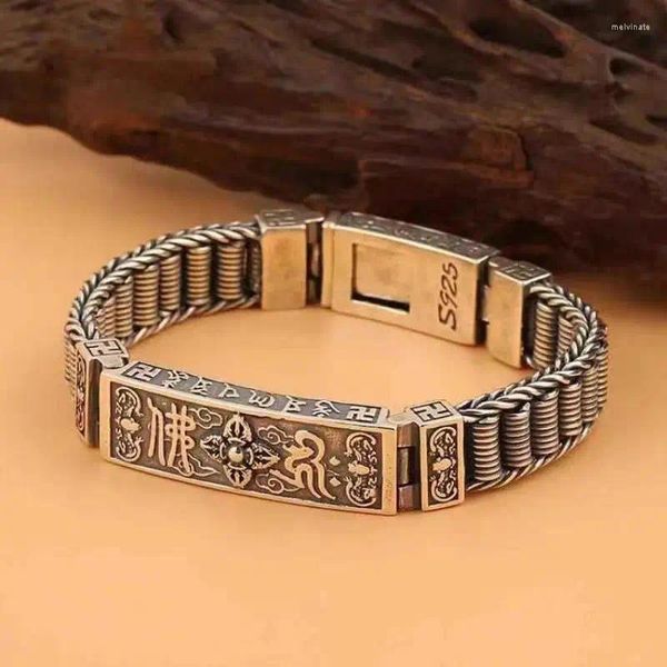 Bracelets à maillons pour hommes, Six personnages, vrais mots, plateau tournant avec Bracelet, Style dominant rétro, chaîne à motif de printemps tissée à la main