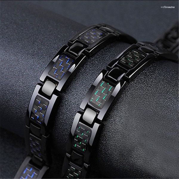 Pulseras de eslabones para hombre Health Energy 3 en 1 pulsera azul de fibra de carbono brazalete trenzado magnético de acero inoxidable para mujeres imán de terapia de poder