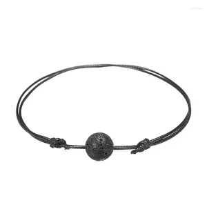 Bracelets à maillons pour hommes et femmes, perles de lave noires, corde de cire à la mode, chaîne à main réglable, diffuseur d'huile essentielle, bijoux