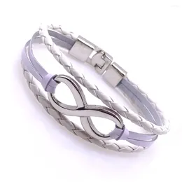 Pulseras de eslabones para hombre y mujer, pulsera de cuero con signo de infinito de Metal, cierre de hebilla, pulsera con dijes, joyería informal